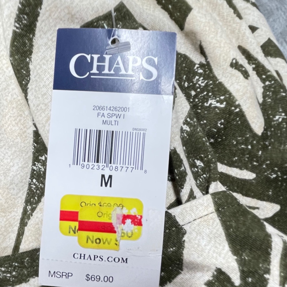 Chaps Womens Olive Green White Tropical Palm Leaf Faux Wrap A-Line Dress Size M - Picture 12 of 16